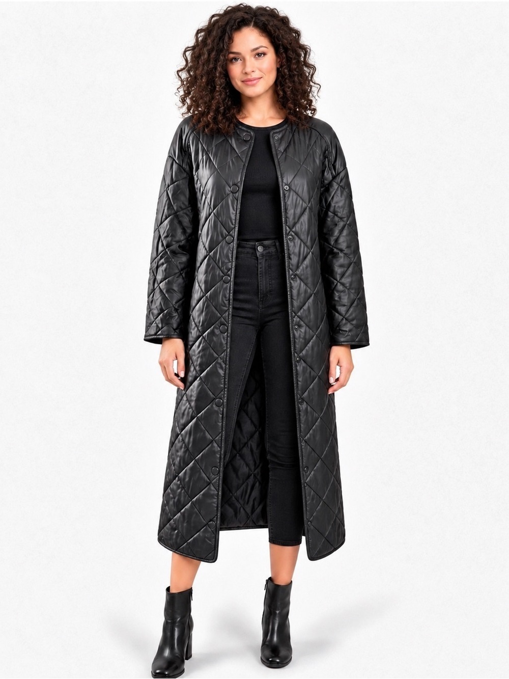 ZARA Quilted Oversized Longline Vegan Leather Coat Women Size M